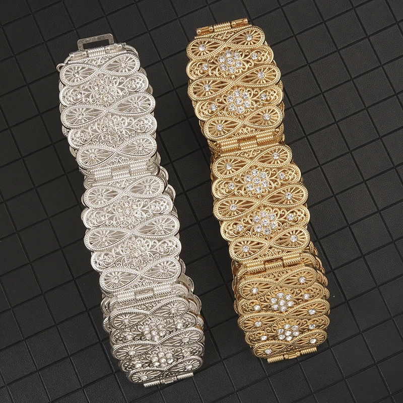 Cinturón de metal con flor tallada de estilo marroquí para mujer, cadena de cintura de cristal para fiesta, vestido de decoración joyería| Cinturones de mujer| - AliExpress