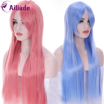

AILIADE 75CM Long Straight Wig For Women Blue Pink Hair with Bangs Heat Resistant Synthetic Hair Wigs Cosplay Wigs