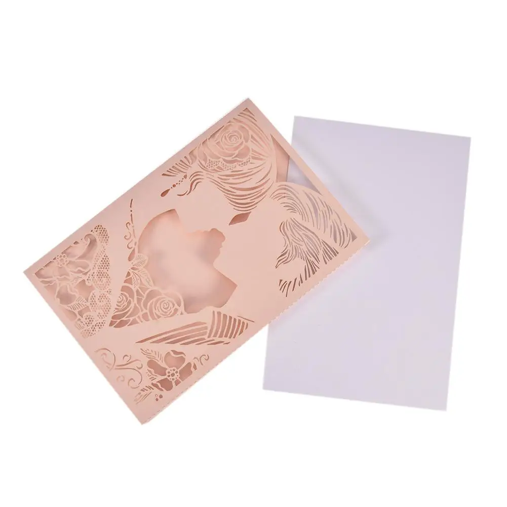  10Pcs Wedding Cards Hollow Laser Cut Greeting Card Invitation Letter Cover For Birthday Valentine D - 4000427764330