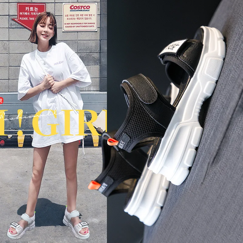 

CHIC Fairy Hong Kong Flavor Sports Sandals Women's Summer Flat Versatile Korean-style 2019 New Style Students Thick Bottomed San