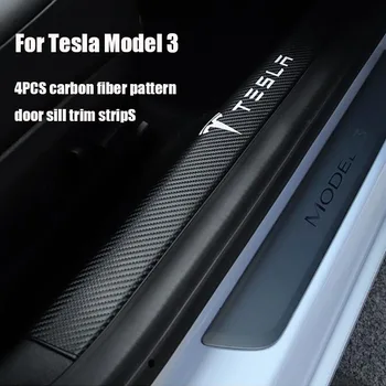 

4Pcs/Set Car Door Pedal Protector Sticker 3D Leather Carbon Fiber Threshold Strip for Tesla Model 3 Car Styling Accessories