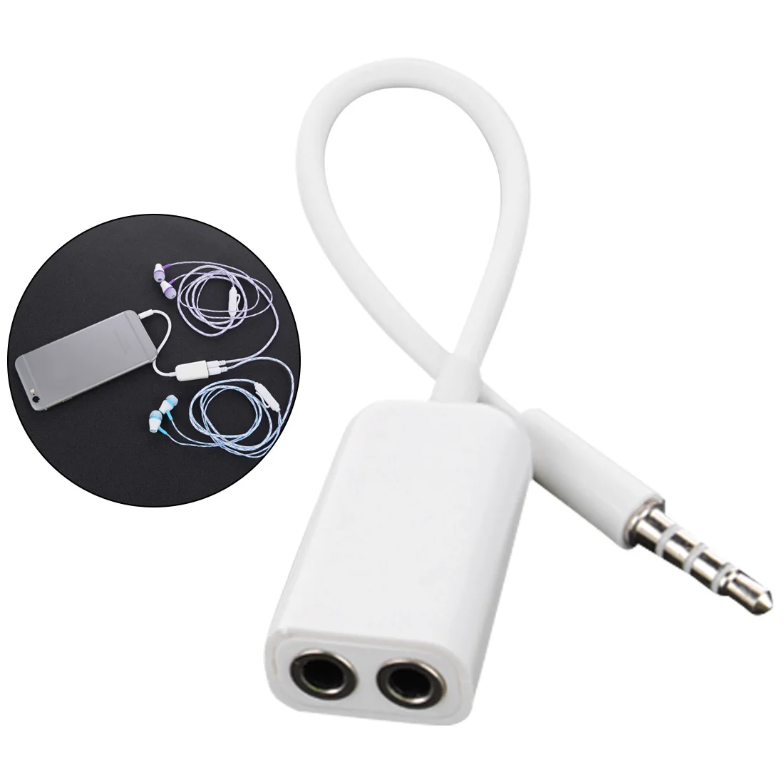 

1Pc Dual Audio Line 3.5 mm Headset Jack Headphone Earphone Audio Cable Y Splitter Adapter Lovers Earphone Cord for Phone MP3 MP4
