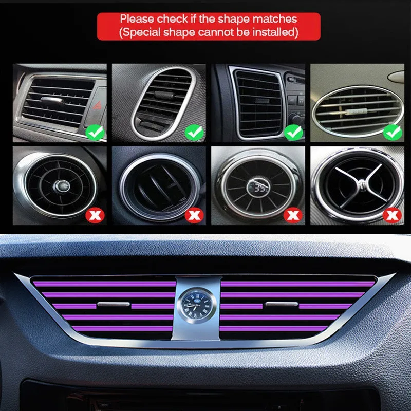 10PCS U Shaped Car Air Outlet Trim Strip Outlet Blade Colorful Decorative Strips Car interior accessories Auto Products