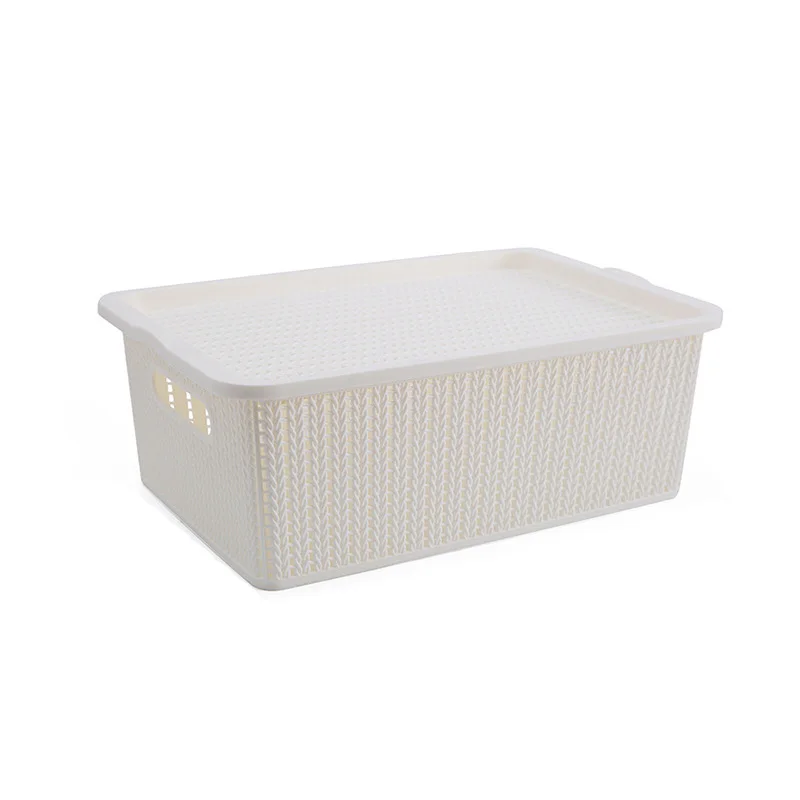 beige Прямоугольная корзина для хранения с крышкой ручка ротанга ведро для хранения для рабочего стола для хранения в ванной, на кухне Органайзер - Цвет: beige
