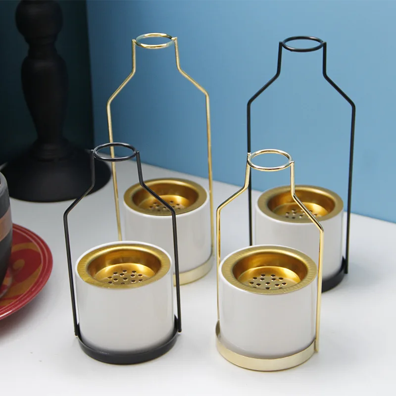 Simple Modern Arabic Style Golden Metal Ceramic Incense Burner Holder