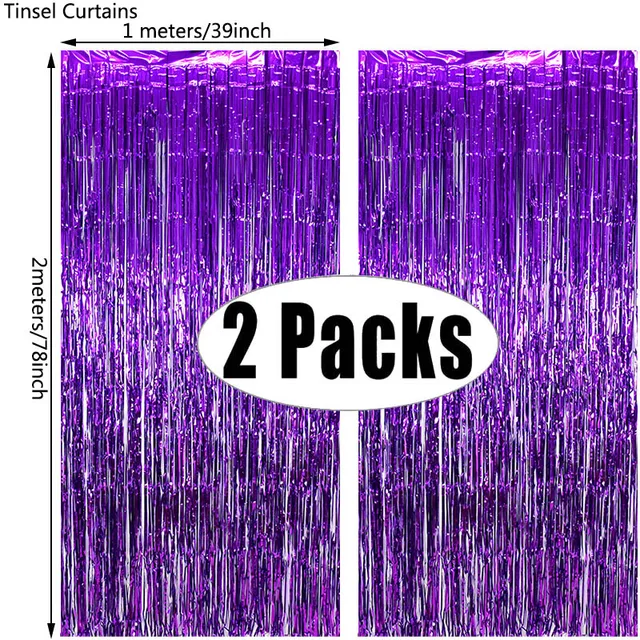 2Pack Party Backdrop Metallic Foil Fringe Tinsel Curtain Adult Kids Birthday Party Wedding Decoration Baby Shower Favor Supplies purple
