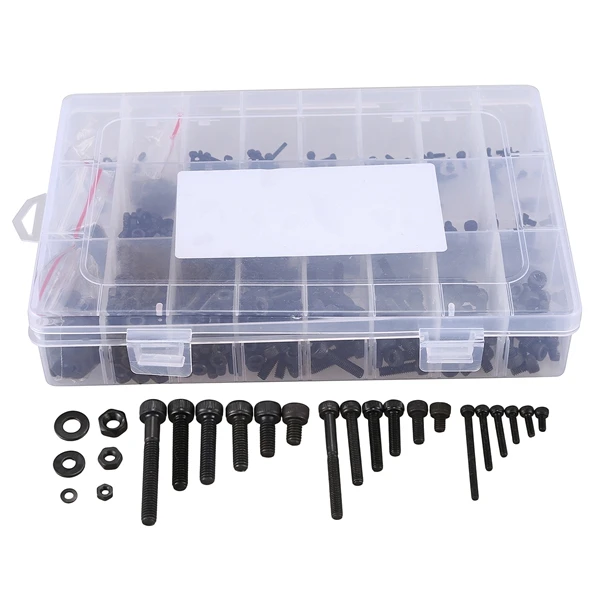 

1080Pcs M2 M3 M4 Alloy Steel Socket Head Cap Screws Nuts Set Assortment Kit with Storage Box, Three Hex Wrenches Included
