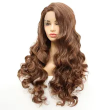 Смешанный коричневый волнистый синтетический 13*3 дюймов парик фронта шнурка термостойкие волокна сторона пробора естественные волосы для женщин парики