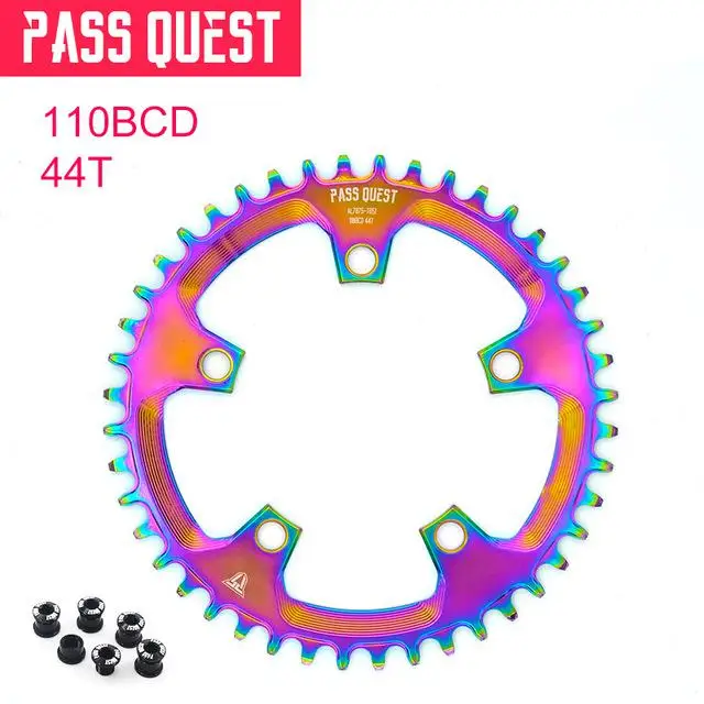 PASS QUEST 110/5 BCD 110BCD титановое покрытие круглый дорожный велосипед узкая широкая цепь 38 T-52 T велосипедная Звездочка Sram 3550 APEX красный - Цвет: 44T