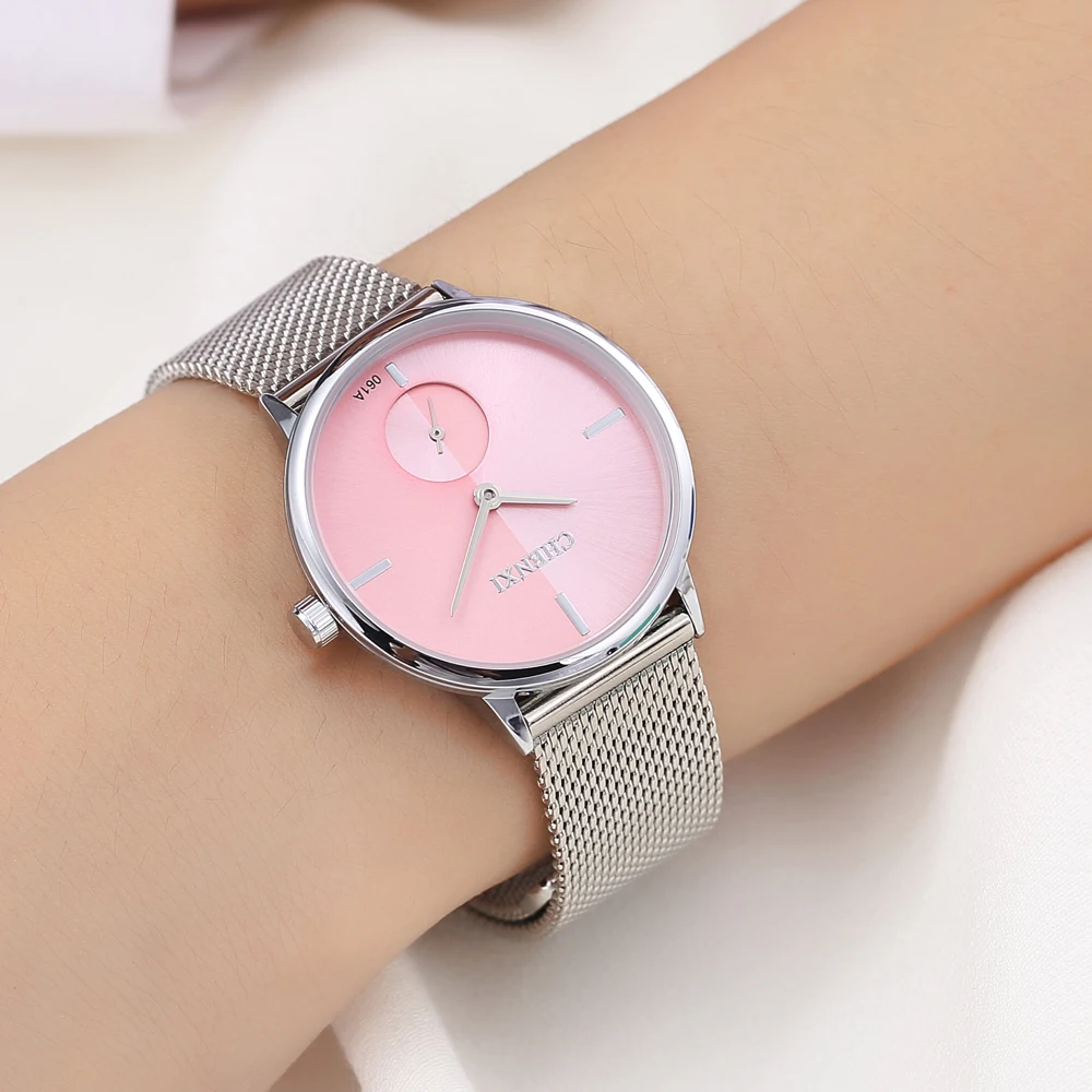 Chenxi Moda Azul Relógio Feminino Malha Banda Quartzo Relógios de Pulso Senhoras Pequenos Segundos Relógio Feminino Presente Aço Inoxidável - Image 6