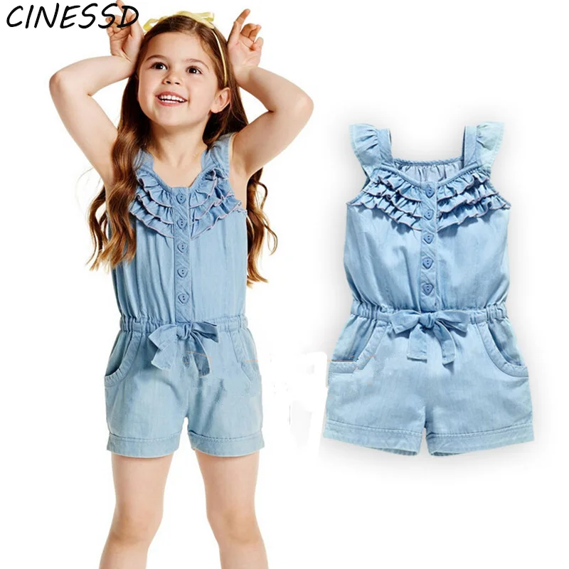 

Baby Rompers 1-5Years Flying Sleeve Denim Clothes for Kids Girls Summer Sleeveless Solid Jumpsuit Rompers Children Girl Clothing