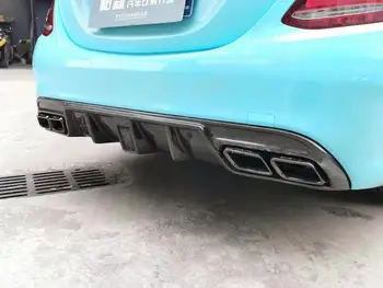cheap Carbon fiber Rear Bumper Lip Auto Diffuser Met lamp Voor Mercedes benz c klasse W205 C180 C200 c300 C63 2016 2017 2018 2019