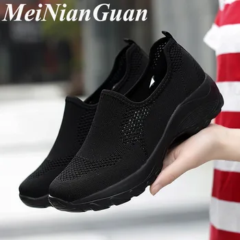 

Plus Size Women Shoes Light Weight Women's Sneakers Low Top Flat Shoes Female Breathable Summer Shoe Woman Black Sock Shoe L26
