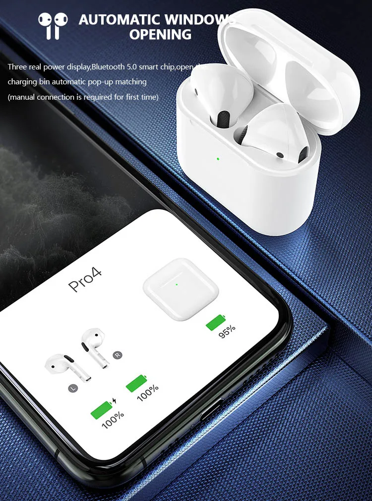 

2020Nwe Arrival Bluetooth Earphone Pro4 Wireless Earbuds Charging Auto Window Pairing Active Noise Cancelling Smart Reduction