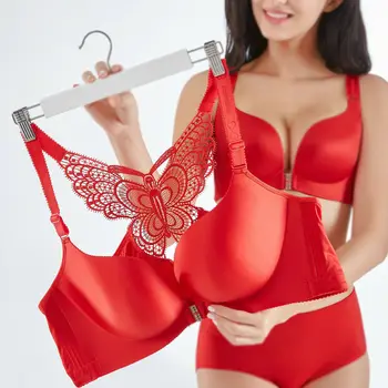 

Women Thin Sexy Bra Plus Size Bras Push Up Large Cup Bras CDE Cup Lace Bralette Underwear Breathable Comfortable Lingerie Red