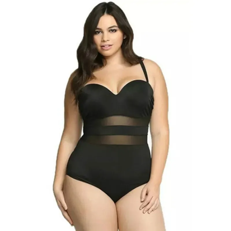 

Plus Size Push Up Women One Piece Swimwear Tummy Control Mesh Insets Swimsuit Slimming Bathing Suit Maillot De Bain Femme 2019