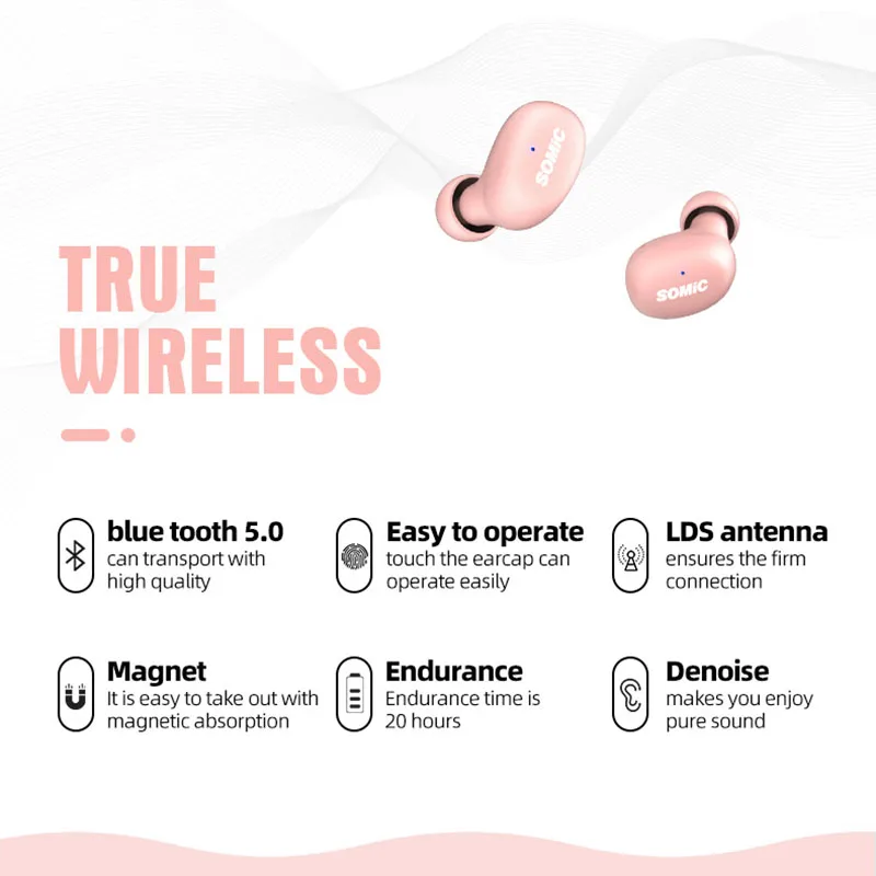 SOMIC W10 TWS bluetooth earphone Wireless bluetooth 5.0 Sports Earbus smart touch LDS Antenna Denoise In-ear Headset For Xiaomi