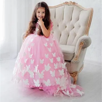 

Amaya Pink Ball Gown Tulle Flower Girl Dress Butterflies Birthday Puffy Kids Prom Christmas Dress Communion Gowns Vestidos Niñas