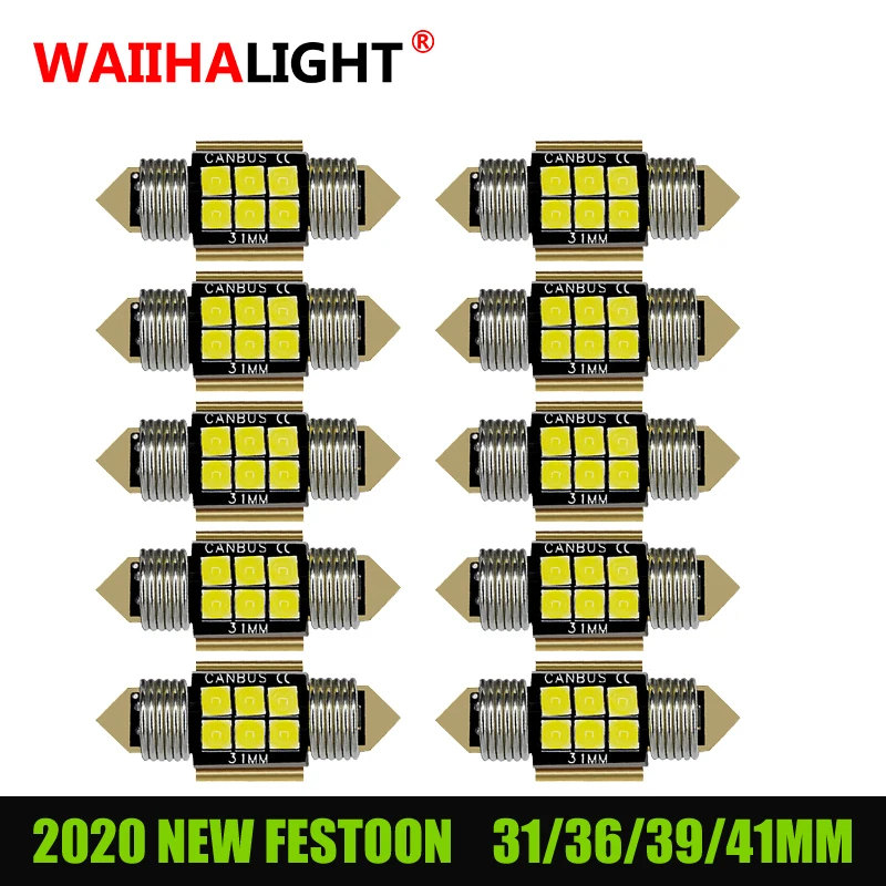 10 шт. гирлянда 31 мм 36 мм/39 мм/41 светодиодный лампы C5W супер яркий 3030 SMD Canbus Error Free