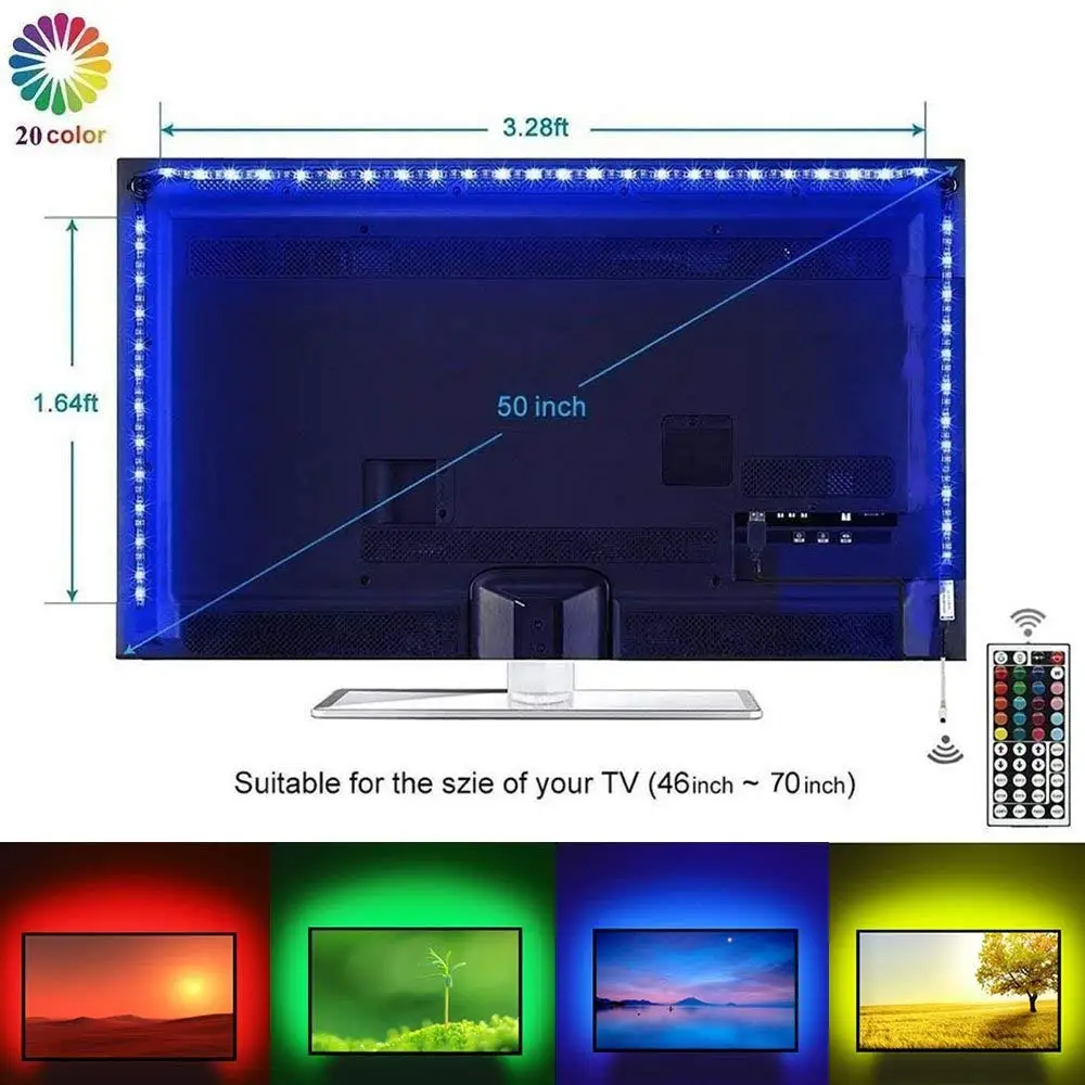 Светодиодный ТВ Подсветка комплект 5050 RGB фон светильник ing с 44 клавишным пультом