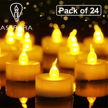 

ASTRORA Set of 24 Flameless Flickering Candle Light Warm White Battery LED Tea Light 150 Hours Long Use For Party Festival Table