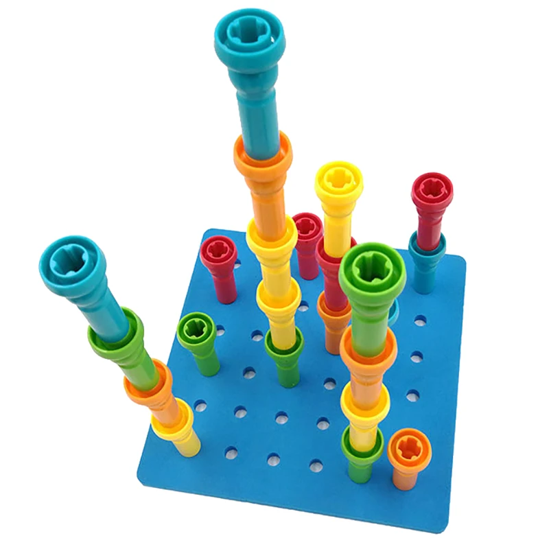 25PCS Peg Board Puzzle Toys Set Montessori 3D Color Jigsaw Board Stacking Games Educational Fine Motor Skills Toys For Toddlers