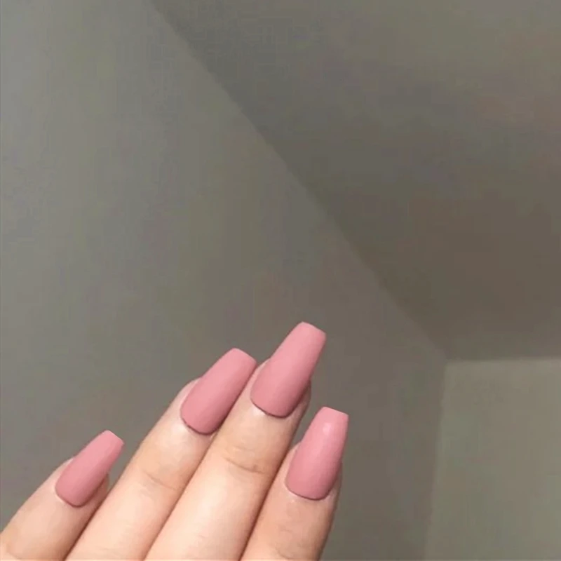 24 pieces High-grade frosted Matte Ballet Pale Mauve Girls French Fashion Plastic Art Fake false Sticker Nail Tips With Glue Gel | Красота и