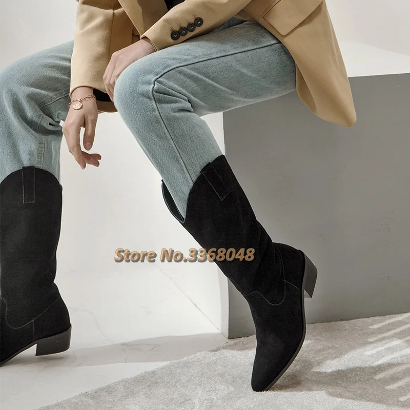 Suede Medium Heel Boots Medium Block 