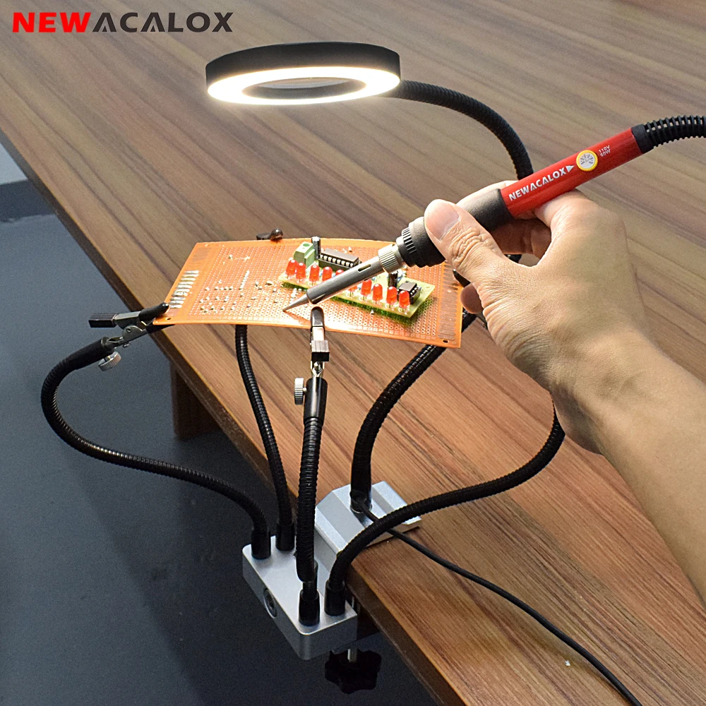NEWACALOX светодиодный 3x Лупа тиски стол зажим паяльная ручная станция USB 5 шт. гибкие