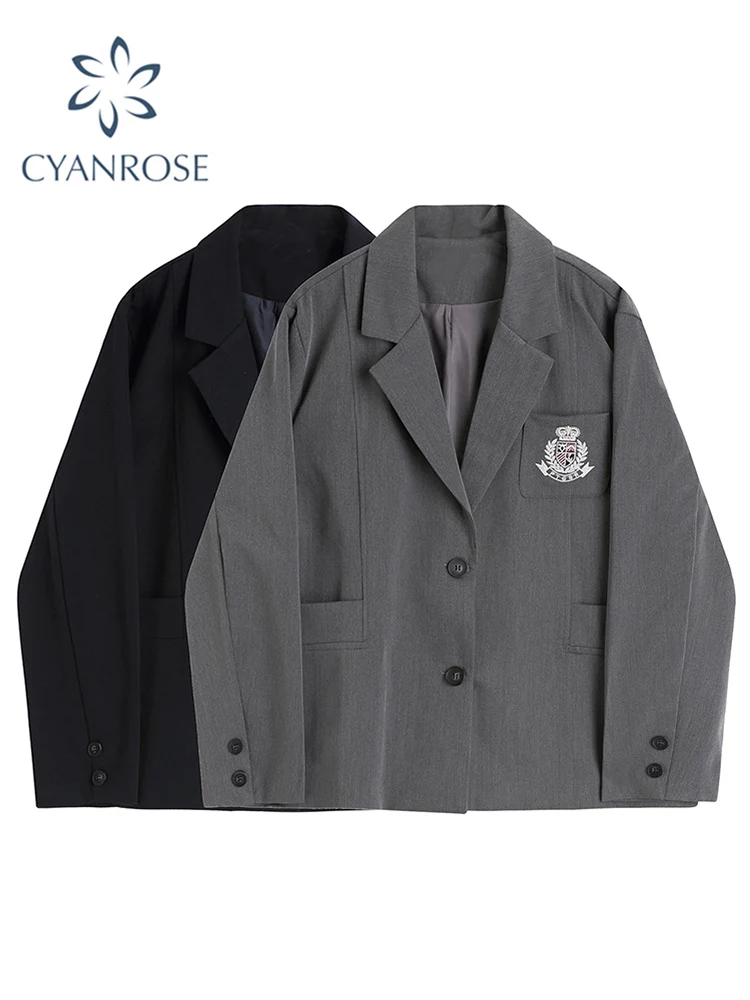 Women's Vintage Blazer Loose Preppy Style Sweet Fashion Female Suit Jacket Single Breasted Long Sleeve Lapel All-match Outwear |