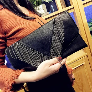 

New Handbag Large Capacity Women's tasseled handbag Fashion envelope bag Hand-held bag Single shoulder slanting bag