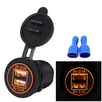 

Orange LED Indicator USB Port Charger With Waterproof Cover For Motorcycle