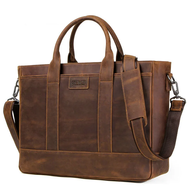 

Leather laptop messenger bags Man Business Affairs Briefcase Crazy Horse Apply 15.6 Inch Computer Male Package designer duffel