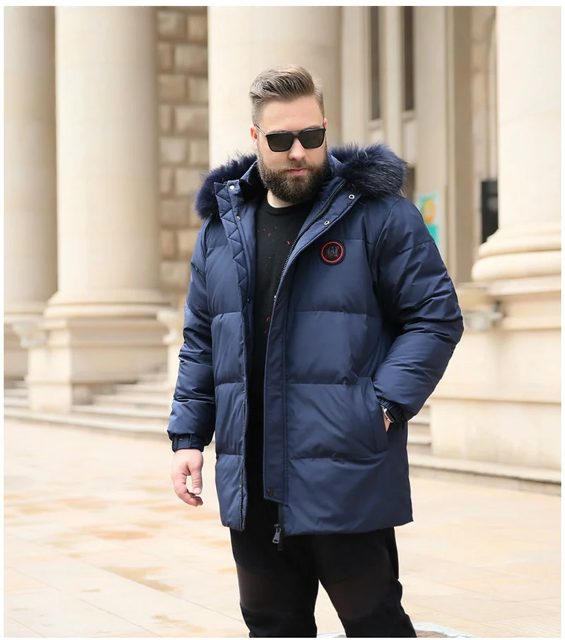Winter men's big fur collar white duck down jacket for 160kg jacket long section plus size 10XL 9XL 8XL 6XL 7XL 5XL