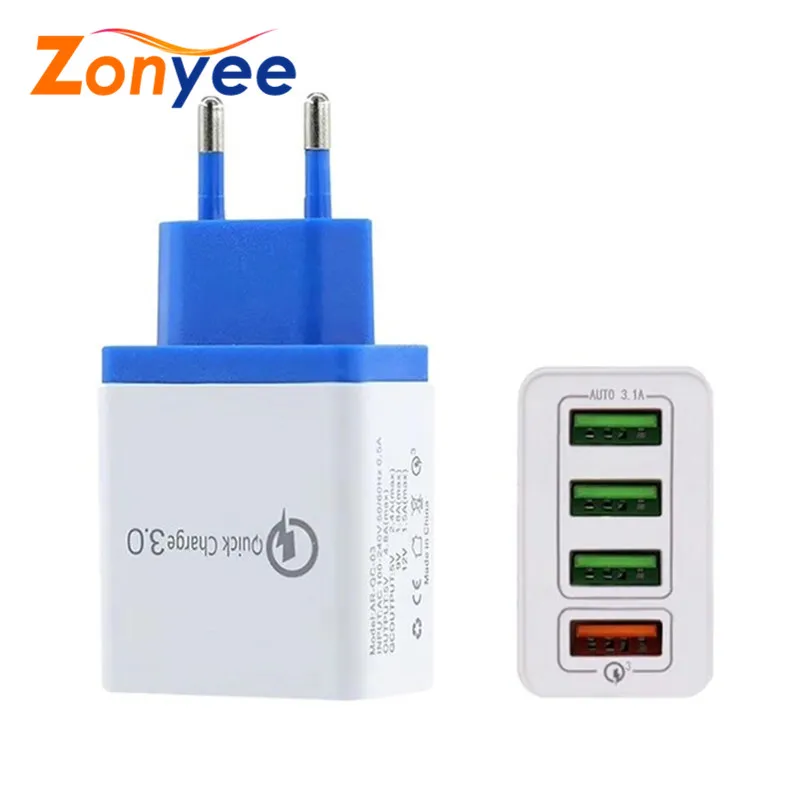 4 Порты и разъёмы USB Wall Зарядное устройство для нас штепсельная вилка европейского стандарта, Международный туристический телефон Зарядное устройство Портативный Quick Charge 3,0 Стандартный стены Зарядное устройство