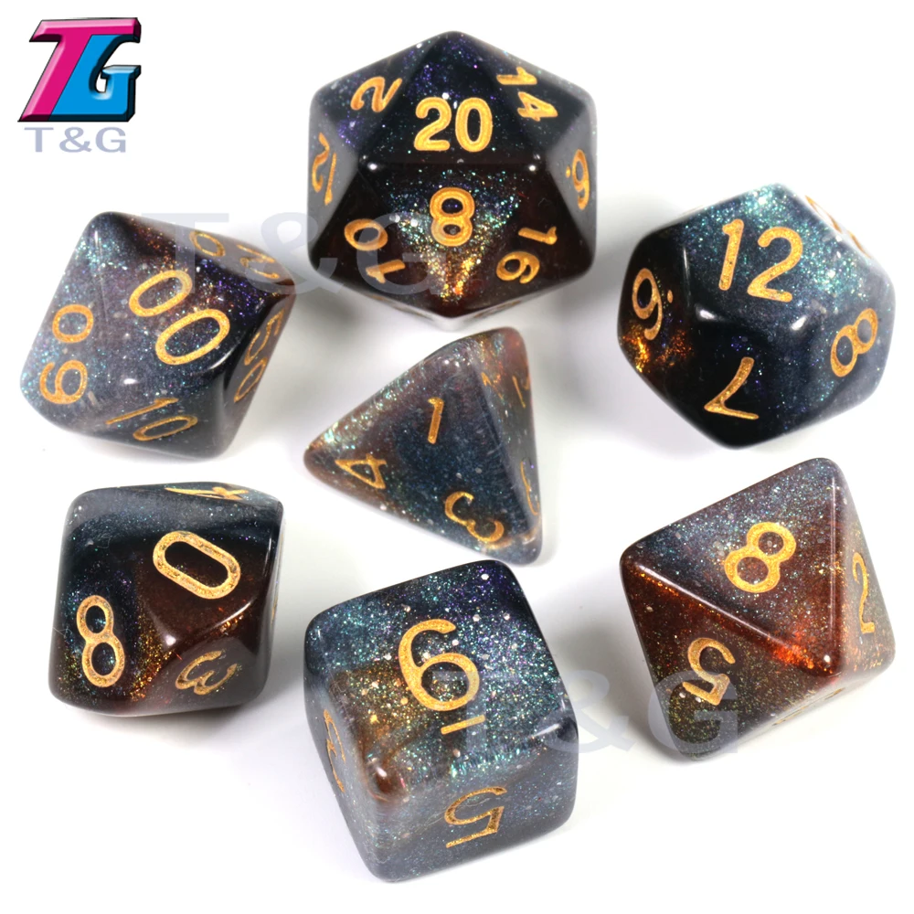 Новое поступление Galaxy игральные кости 7 штук с сумкой из искусственной кожи Сияющие на солнце аксессуары нежный подарок настольная игра