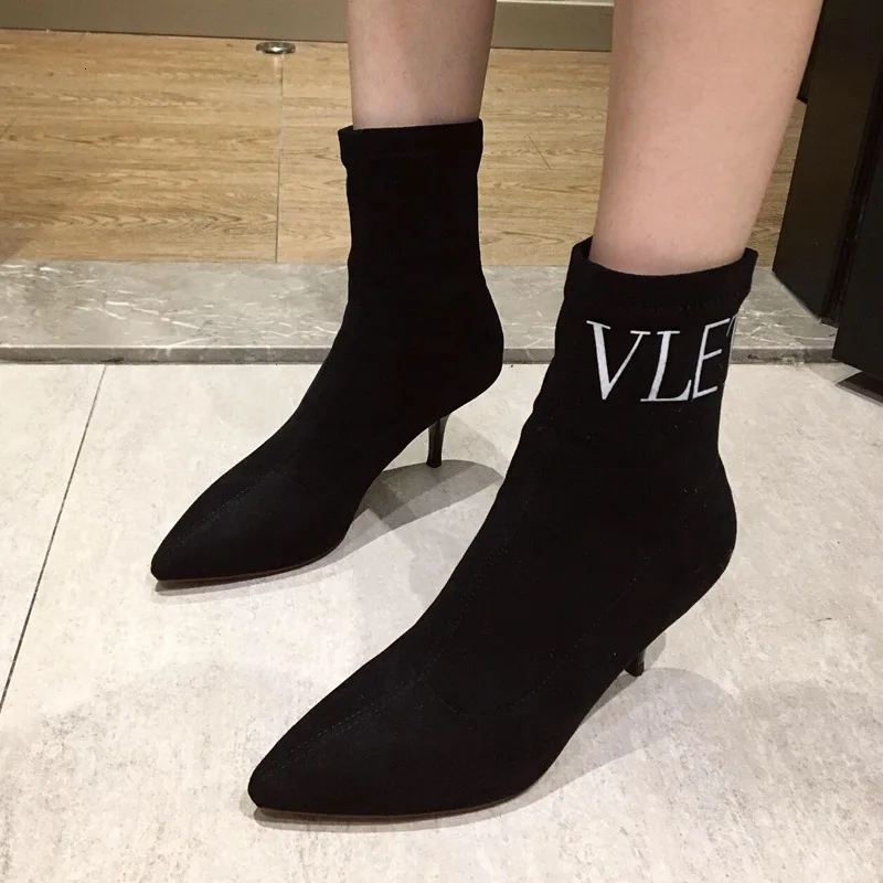 

Thin Sharp With Short Boots Socks Boots 2019 Autumn Temperament Woman Boots