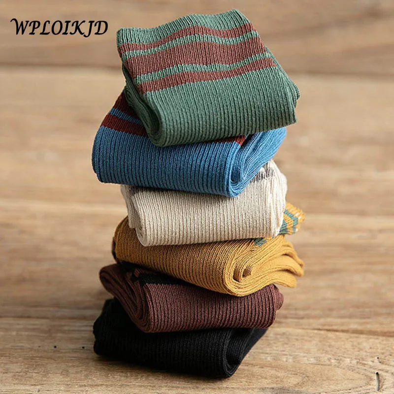 

[WPLOIKJD]Korean Style Women New Cotton Pure Color Three Bar Stripes Pattern Socks Women Chaussette Femme Fashion Couples Socks