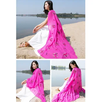 

Women Floral Embroidery Long Scarf Anti Ultraviolet Shawl Spring Summer Autumn H66