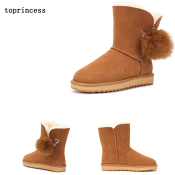 

ZX09 TOPRINCESS New Style Ankle Boots For Women Fashion Pompom And Natural Leather Shoes Winter Platform Warm Snow Boots winter
