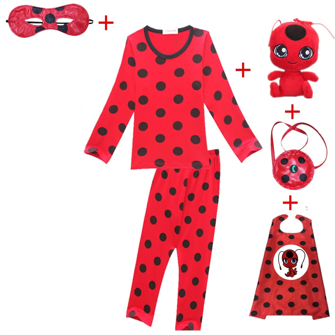 sets-4pcstoy Одежда для карнавала комплекты для косплея Леди Баг Божья коровка костюмы на Хэллоуин, Рождество, вечеринку с маской для парика Детский костюм маринетт для девочек - Цвет: sets-4pcstoy