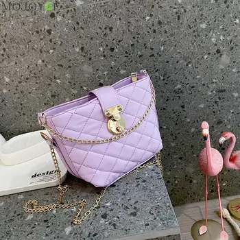 

Youth Ladies Simple Versatile Bag Women Bucket Chain Shoulder Bag Lady PU Leather Solid Color Casual Handbag Totes