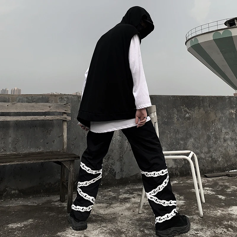 Harajuku Pant Women Men Chain Printing Casual Retro Dark Fashion Unisex Couple Trousers Straight Punk Rock Pants Streetwear