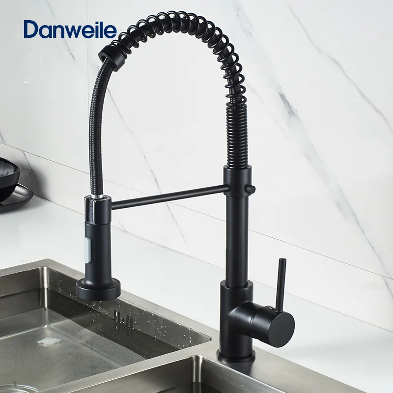 

Danweile Kitchen Faucets Black Brass pull out kitchen faucet Sink Single Lever Pull Out spray Mixers Tap Hot Cold Water Crane