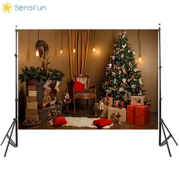 

Sensfun Christmas Tree Gift Fireplace Holiday Background for Photography Studio Christmas Photo Backdrop Vinyl Booth Props