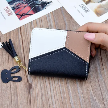 

New Style Ladies Wallet Female Short Zipper Wallet Student Korean Style Stitching Contrast Tassel Fashion Coin Purse Card Holder