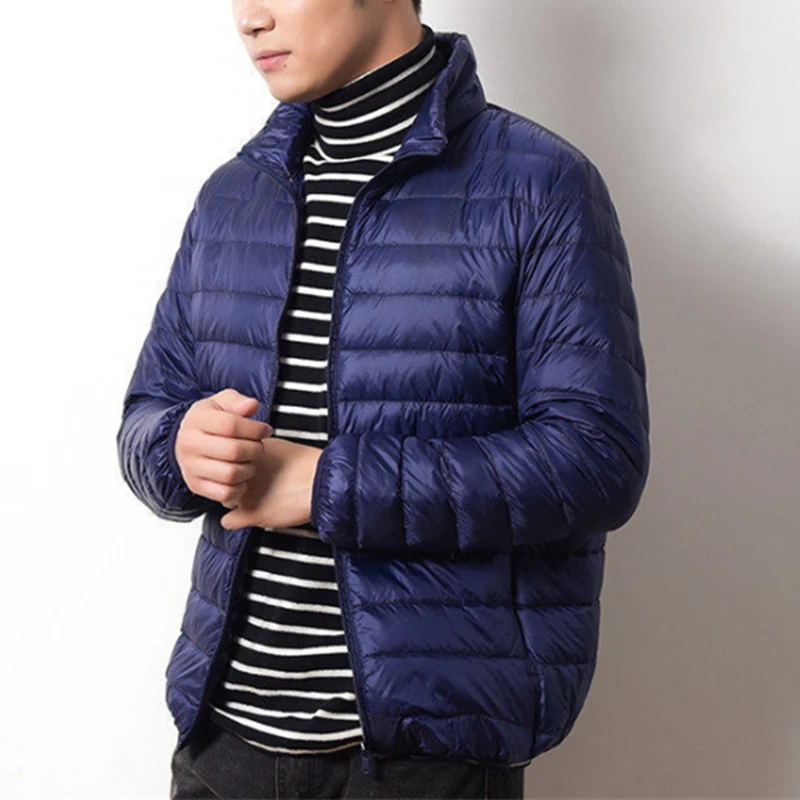 

Down Jacket Men Warm Coats 2022 Winter Stand-up Collar Outerwear Solid Color Fashion Zipper Down Jackets Plus Size Clothing