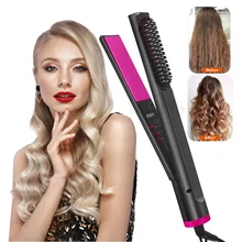 Ceramic Hair Curler 2 In 1 Flat Iron Hair Straightening&Curling Hot Brush Smoothing Curly Corrugation for Hair Waver Hair Styler