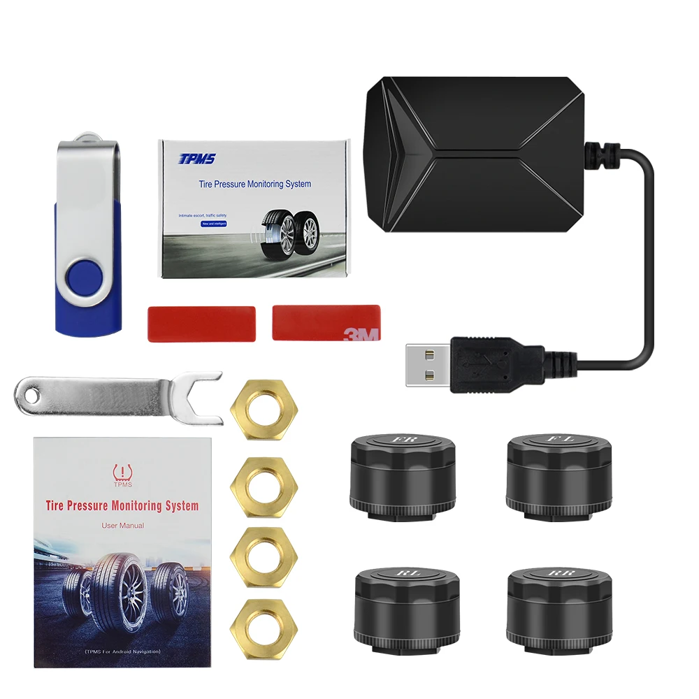 USB Android TPMS автомобильная система контроля давления в шинах дисплей 4 датчика Android навигационная сигнализация давления в шинах 0-116Psi