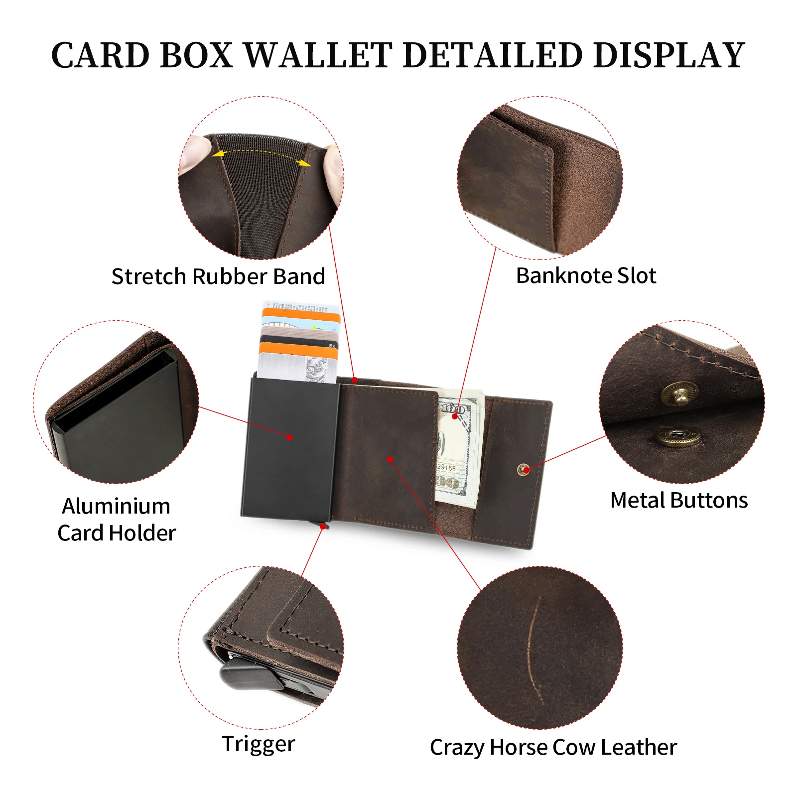 Hiram RFID Card Holder Wallet for Men Credit Card Holder Money Purse Business Unisex Genuine Leather Cardholder Aluminum Box